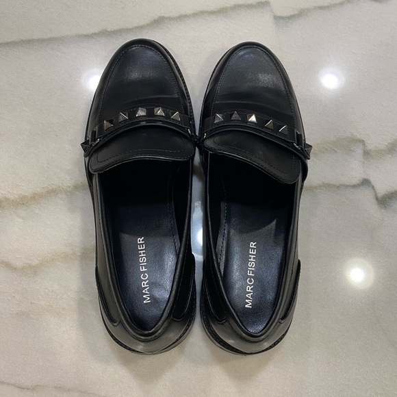 Marc Fisher Loafers size 8 Black Faux Leather Studded - Picture 6 of 13